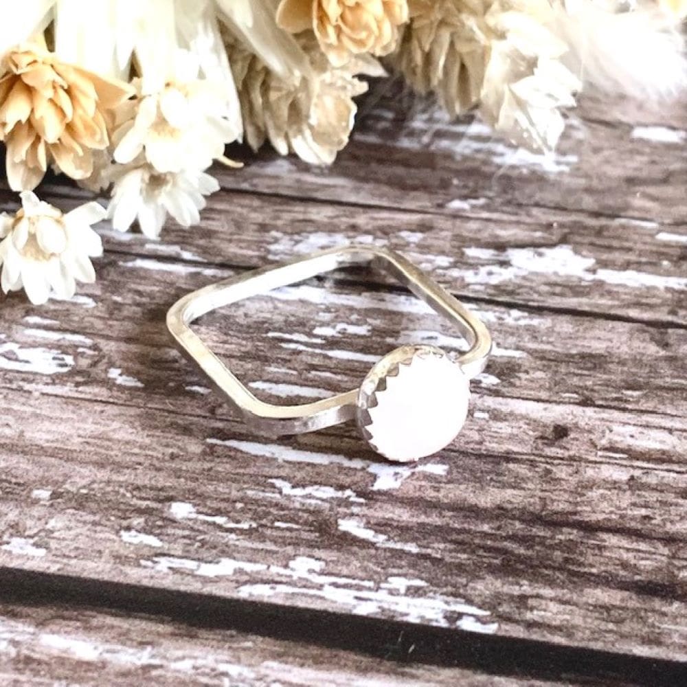 Rose Quartz Gemstone and 925 Silver Square Ring