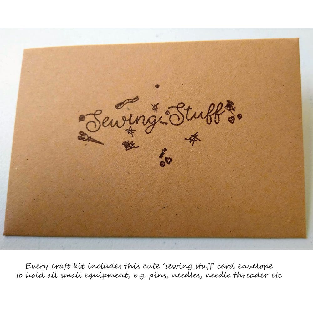 The sewing stuff envelope includes all small equipment needed to complete your craft kit project.