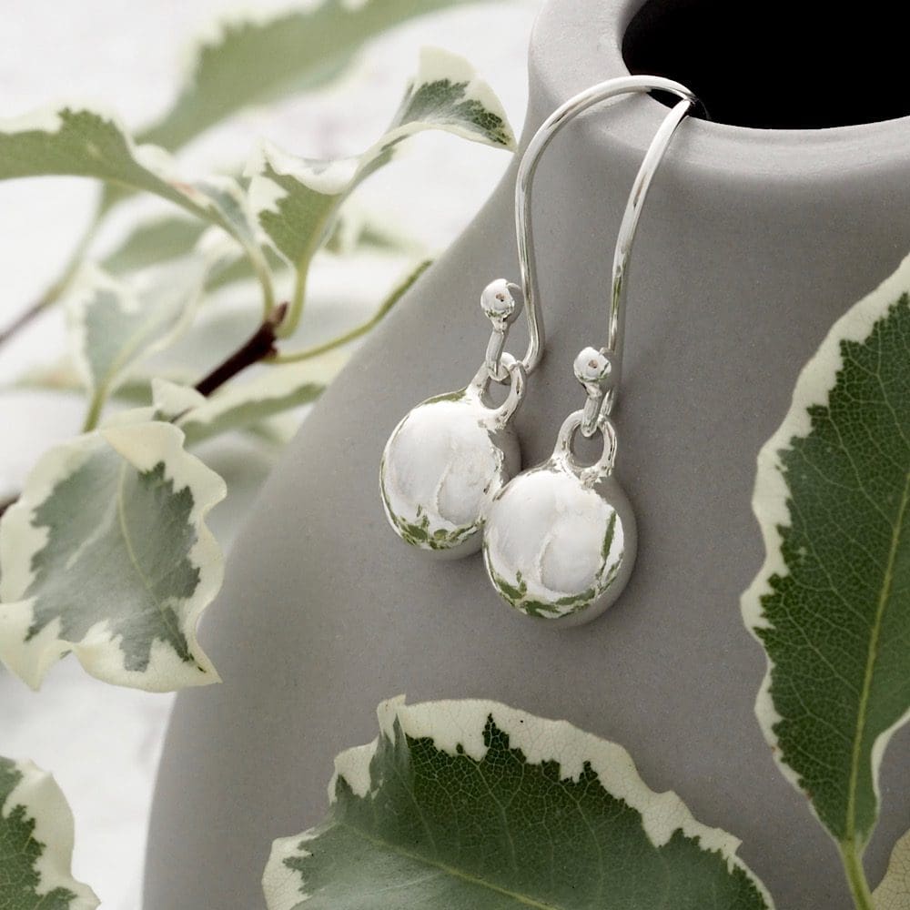 Handmade Argentium silver pebble drop earrings on argentium hook ear wires