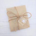 Christmas tree brooch + gift wrap (tissue, string + handmade glass keepsake) +£3.95