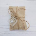 Snowman brooch + gift wrap (tissue paper, string + handmade glass keepsake) +£3.95
