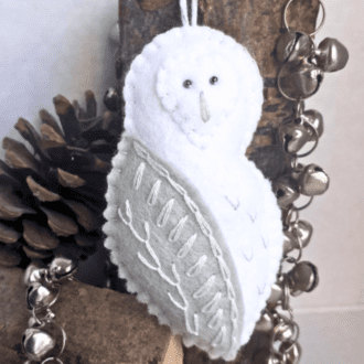 Snowy Christmas Owl hanging decoration, handmade from felt