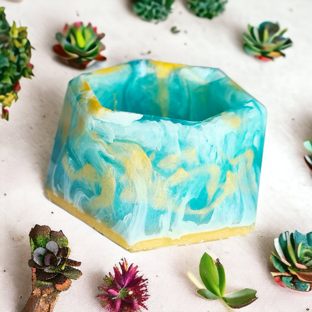 Succulent-pot-resin-turquoise-gold-1