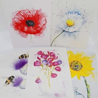 5 x Summer Floral Greetings Cards from Original Watercolours