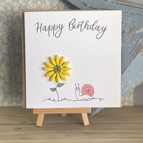 Happy Birthday card with handmade clay sunflower fridge magnet
