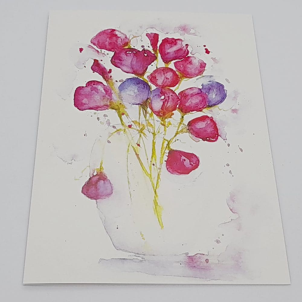 Sweet Peas artwork from an original Watercolour on A5 Blank Greetings card