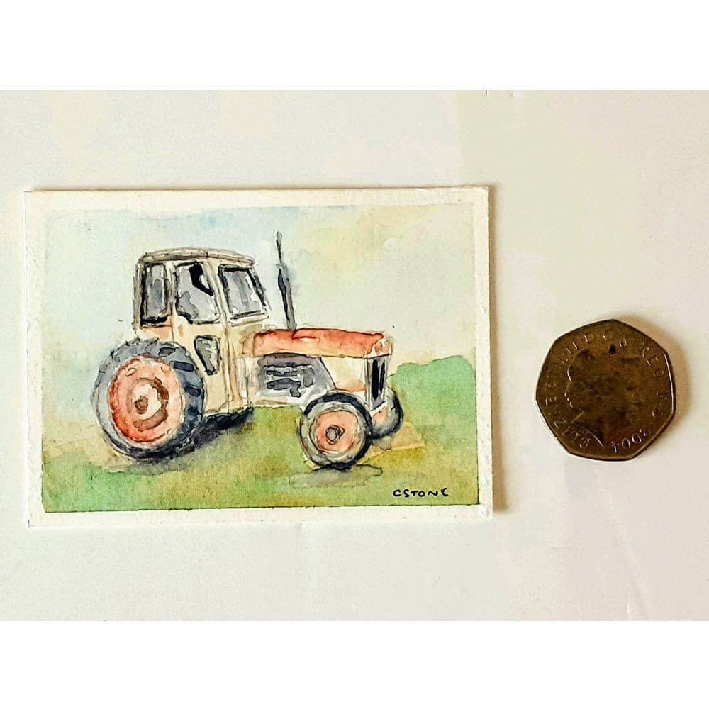 tractor aceo miniature watercolour painting
