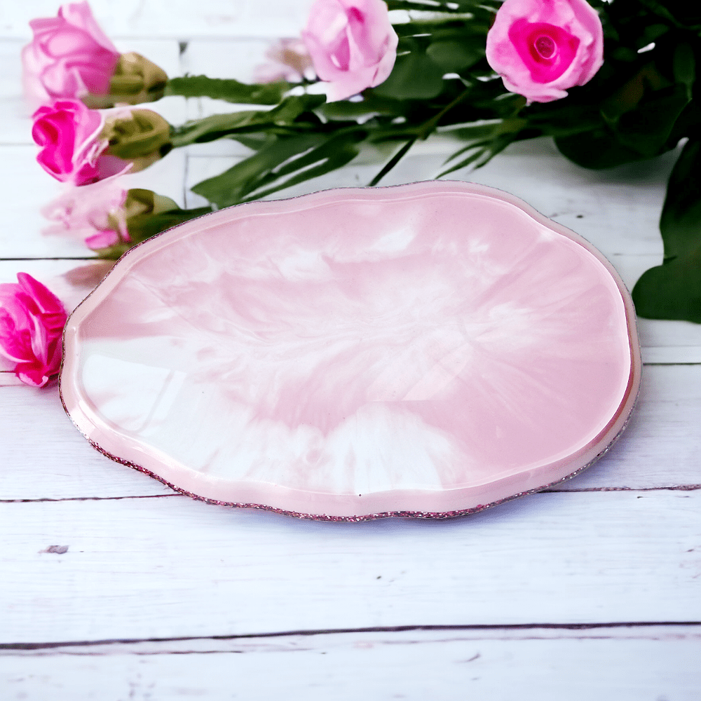 Tray - resin - pink - floral - glitter- homeware