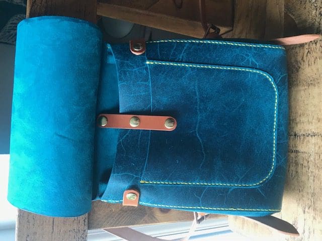 Ladies blue leather handmade backpack