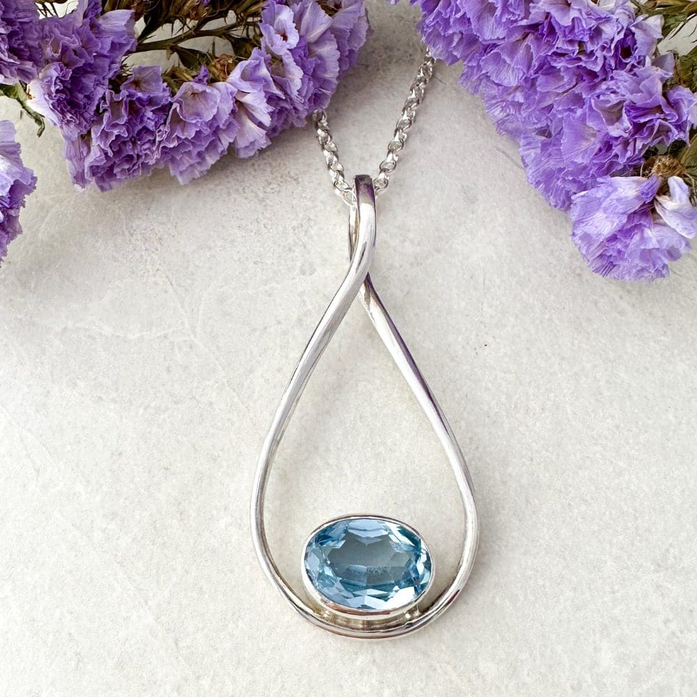 Blue Topaz Gemstone handmade silver necklace