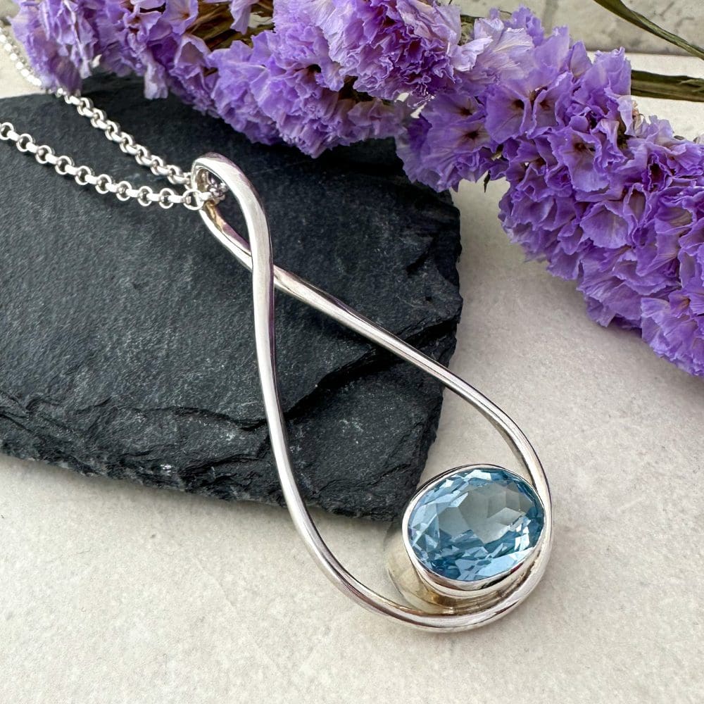 Blue Topaz Gemstone handmade silver necklace