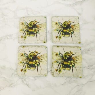 Bee Flowers Slate Coasters