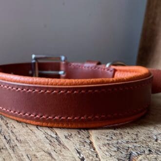 Handmade padded leather dog collar size 15 - 20"