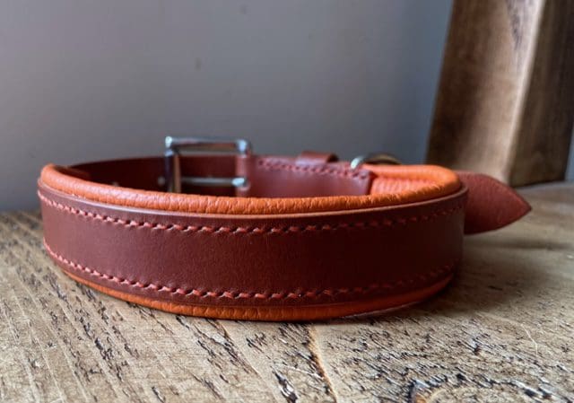 Handmade padded leather dog collar size 15 - 20"
