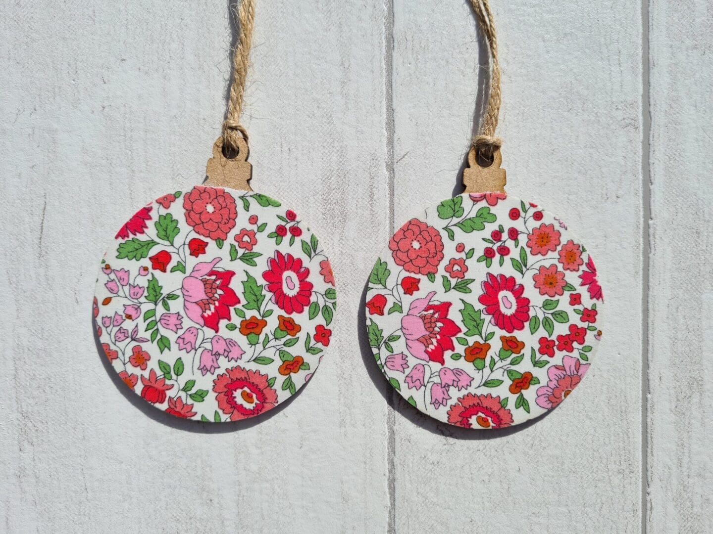 Liberty Bauble Set of Two Wooden Hanging Christmas Decoration Floral ...