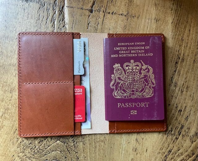 Limited edition leather passport cover holder.