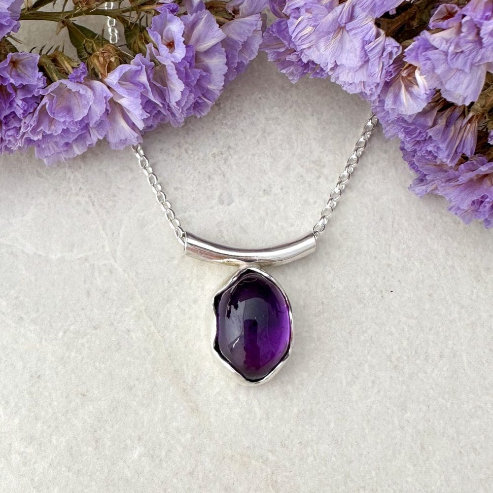 Silver necklace sale with amethyst stone