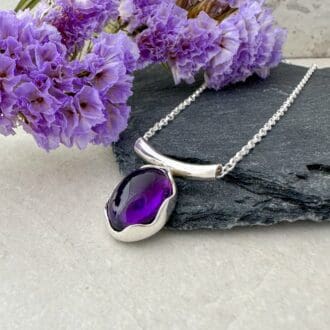 Purple amethyst gemstone handmade silver necklace