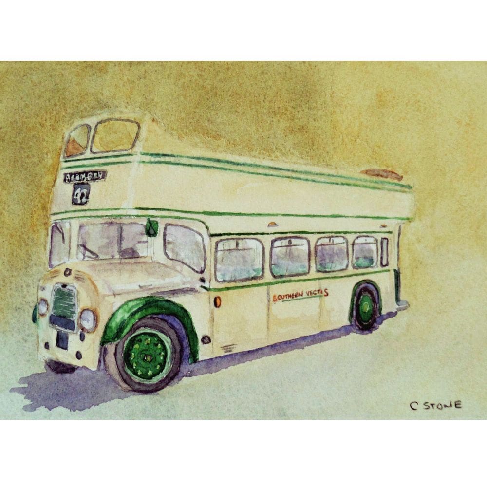 lodekka open top bus southern vectis watercolour