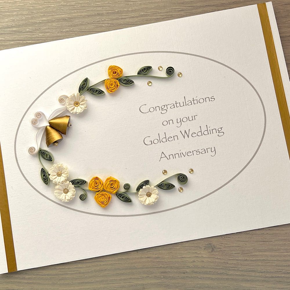Quilled handmade 50th golden wedding anniversary card