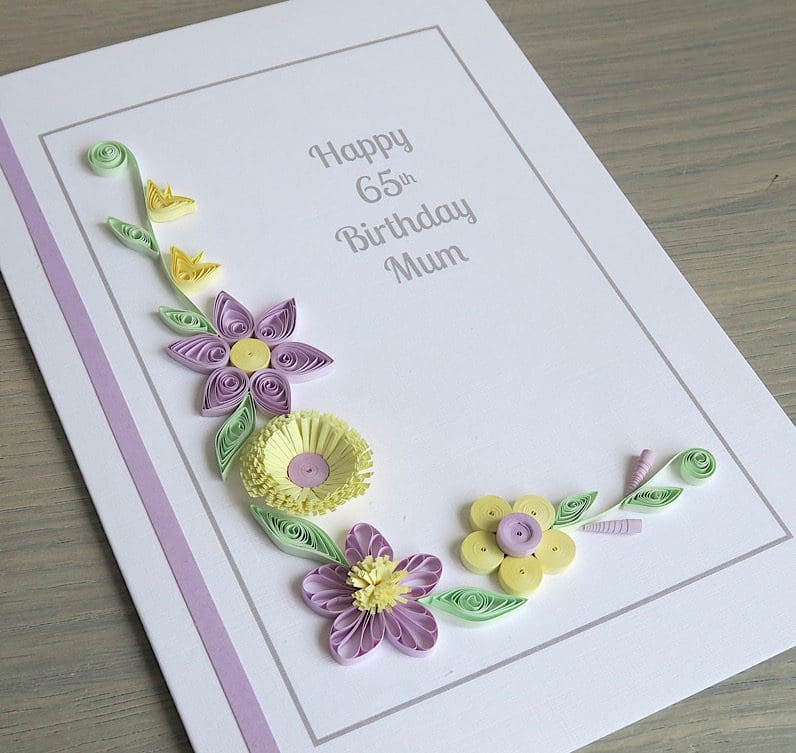 Quilled 65th birthday card handmade quilled personalised