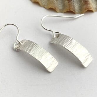 925 Silver Curved Hammered Dangly Earrings