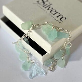 Pale shades of aqua sea glass bracelet.