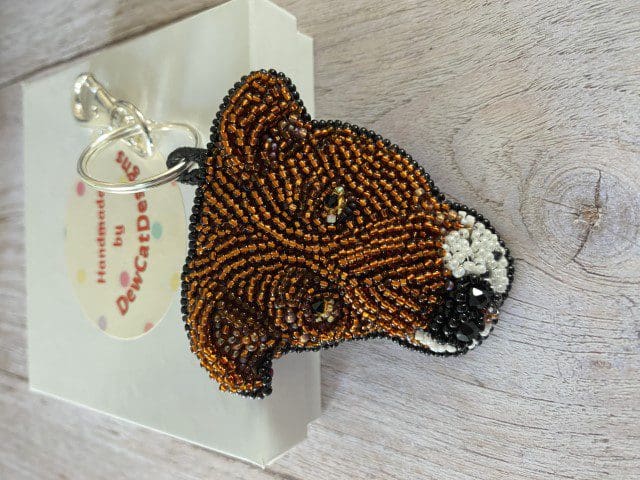 Hand Beaded Pet Portrait by DewCatDesigns - commissioned dog keychain pet portrait
