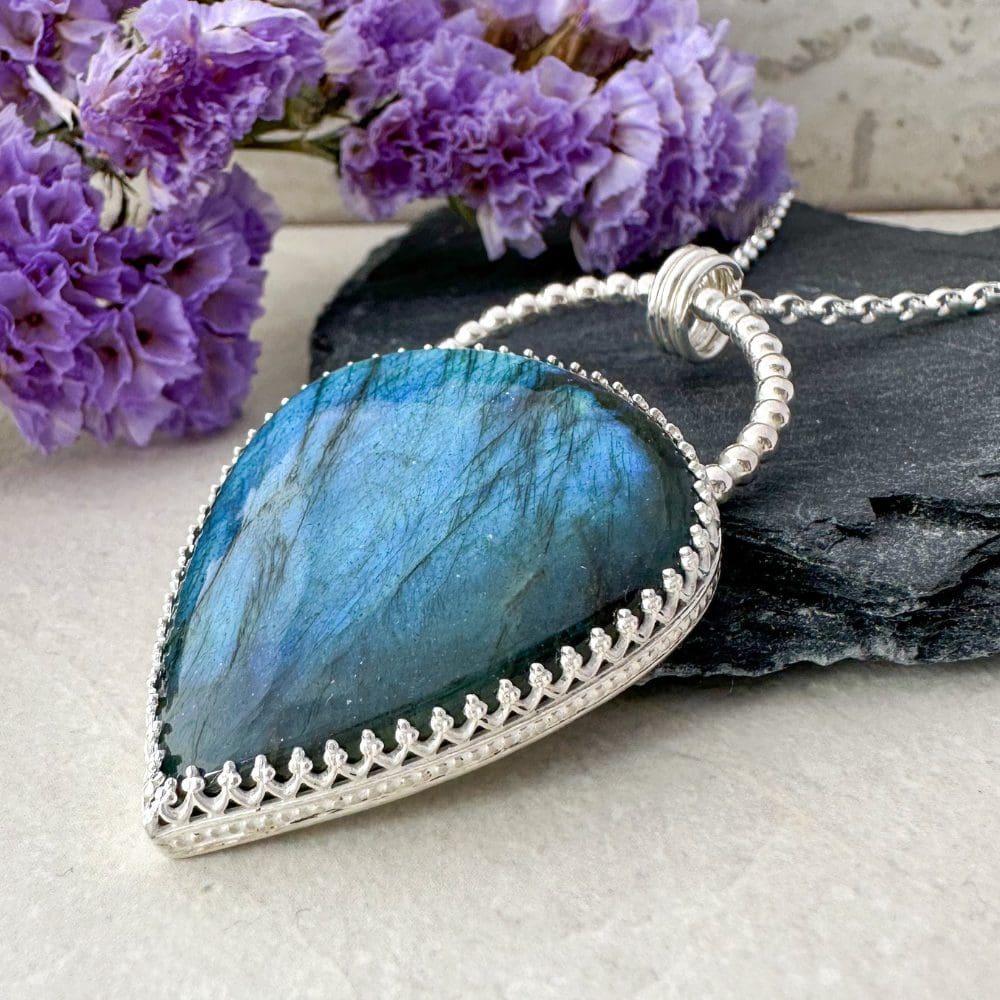 Blue labradorite gemstone statement handmade necklace