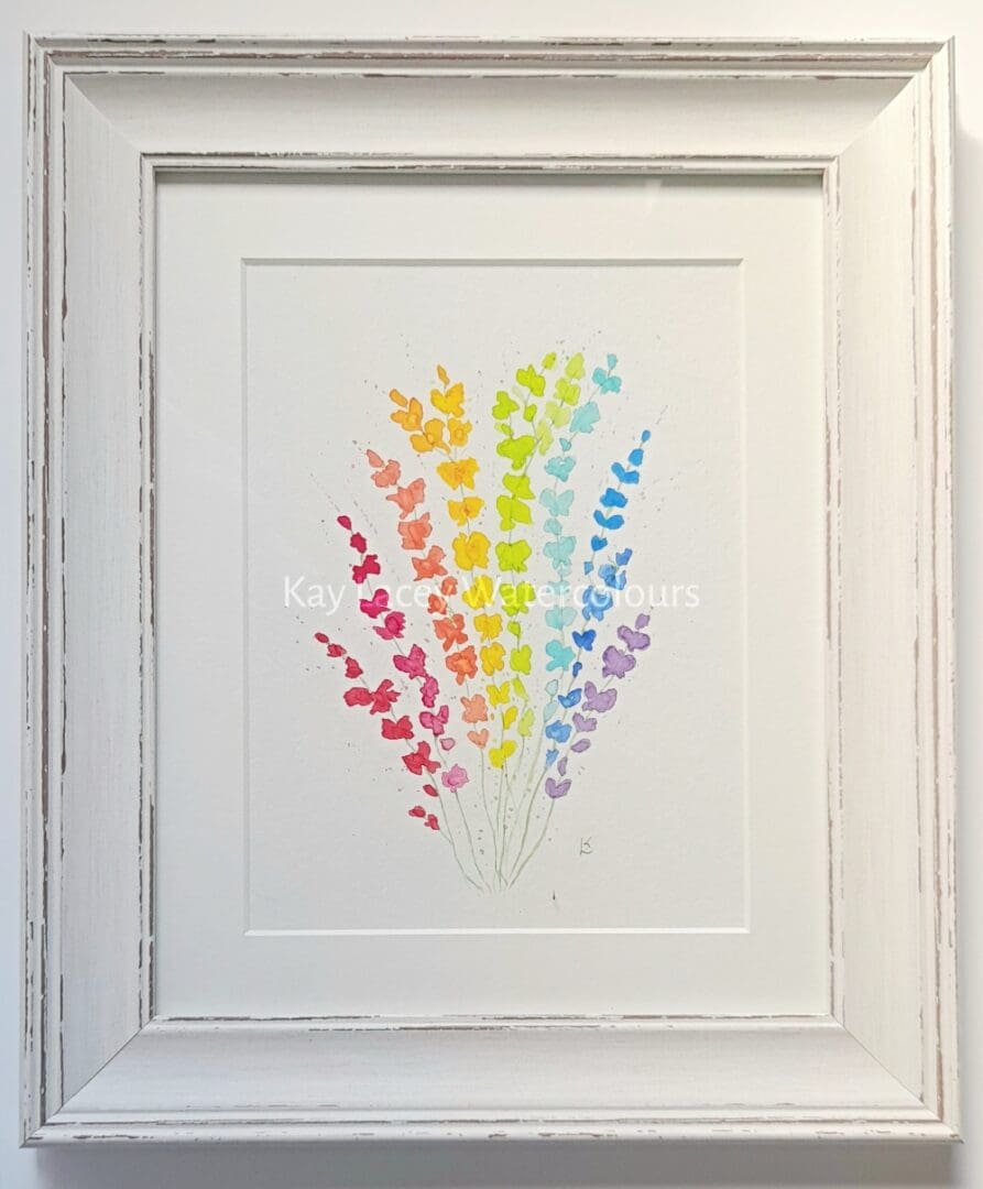 Framed Watercolour painting of colourful bouquet