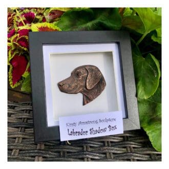Labrador Retriever head portrait in cold-cast copper in a 3D box frame