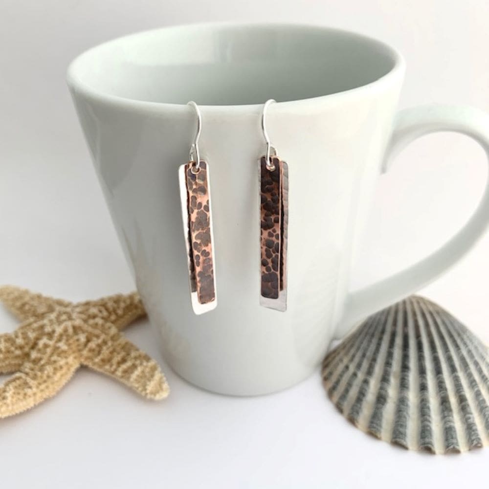 Copper and Sterling Silver Dangle Layered Earrings