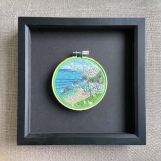 framed hand embroidered scene of the North Cornwall coast