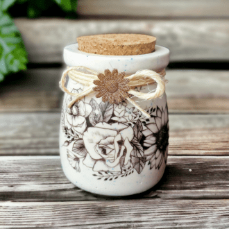Cream jar - speckled - floral - Cork top