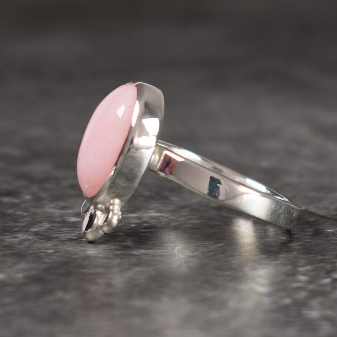 Beautiful Argentium Silver and Pink Opal Cockltail Ring. Hancrafted in the UK.