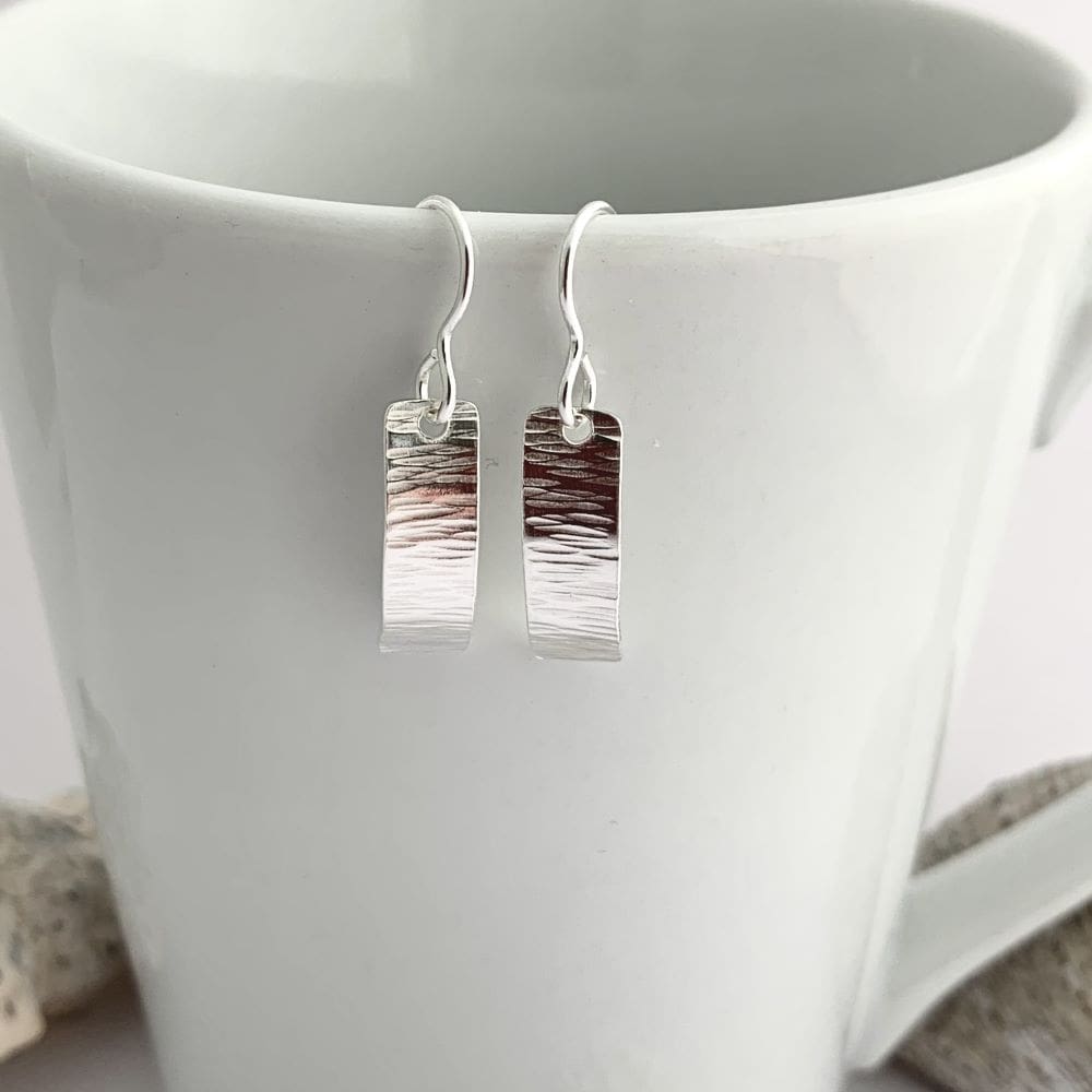 Dangly Line Hammered Curved Sterling Silver Earrings