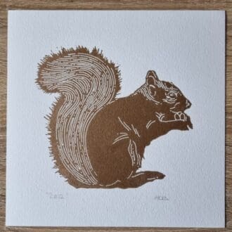 Golden squirrel original linoprint artwork