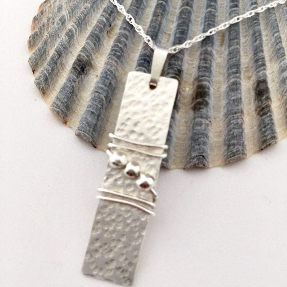 Hammered Vertical Sterling Silver Bar Necklace