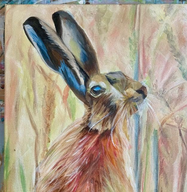 Hand painted acrylic on canvas hare