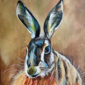 Painting of hare, acrylic on canvas
