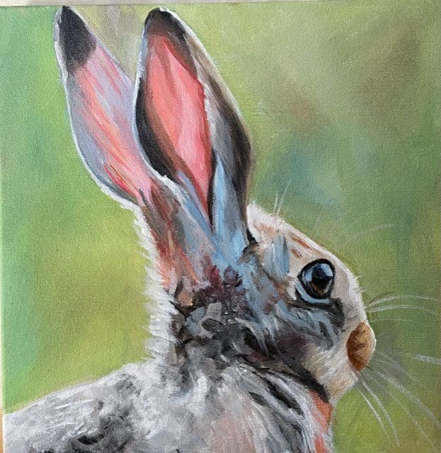 Young hare leveret painting acrylic canvas