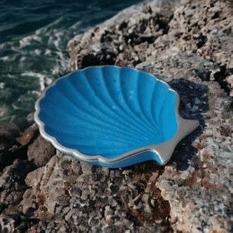 Jesmonite - shell - dish - blue - silver- trinkets