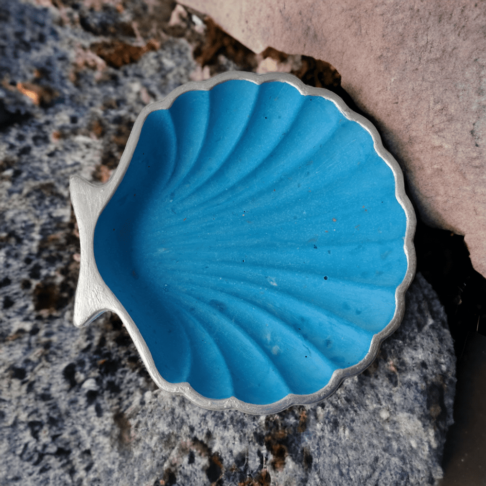Jesmonite - shell - dish - blue - silver- trinkets