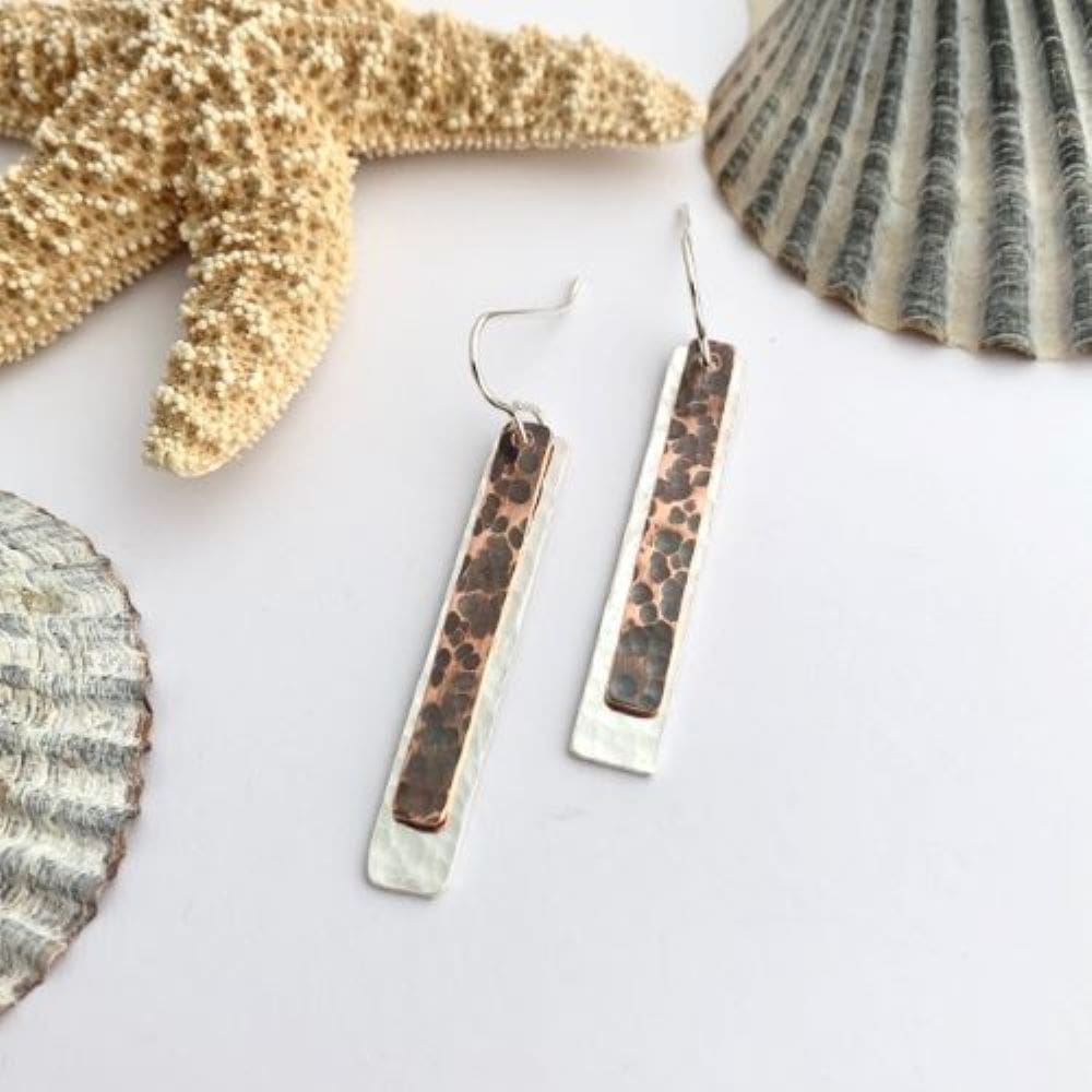 Layered 925 Silver and Copper Drop Earrings