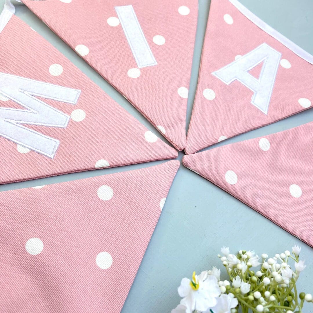 Pink Spotty Personalised Bunting close up