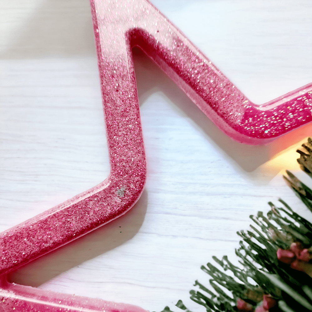 Pink star - Christmas tree - resin - glitter