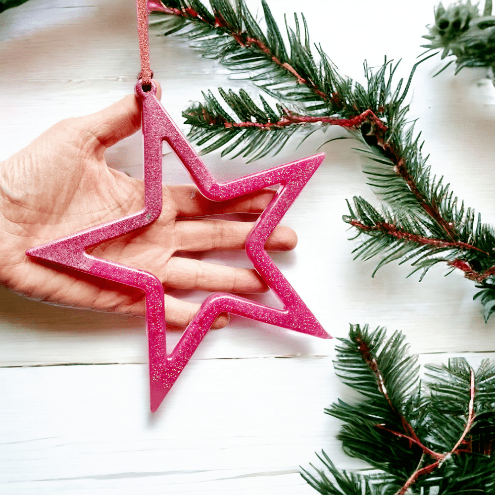 Pink star - Christmas tree - resin - glitter