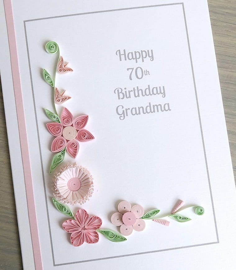 Quilled 70th birthday card handmade personalised grandma