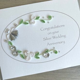 Silver wedding 25th anniversary card handmade quilled