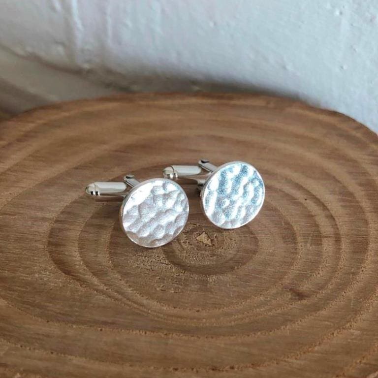 Recycled-Hammered-Silver- Pebbly-Cufflinks